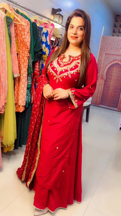 Red Embroidered Palazzo Suits (PS006)