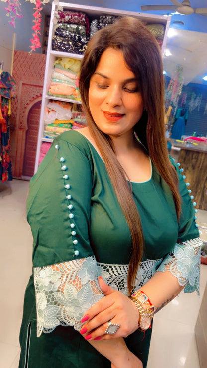 Green Cotton Kurti and Pant Set for Summer