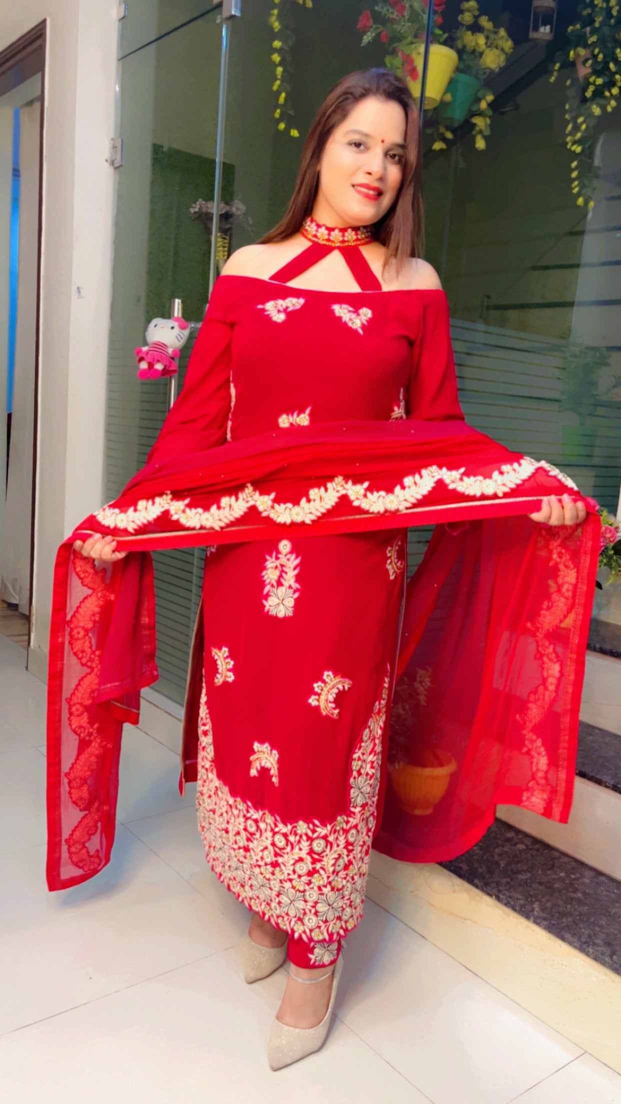 Dark Pink Embroidered Suit for Festive Season (SS008)