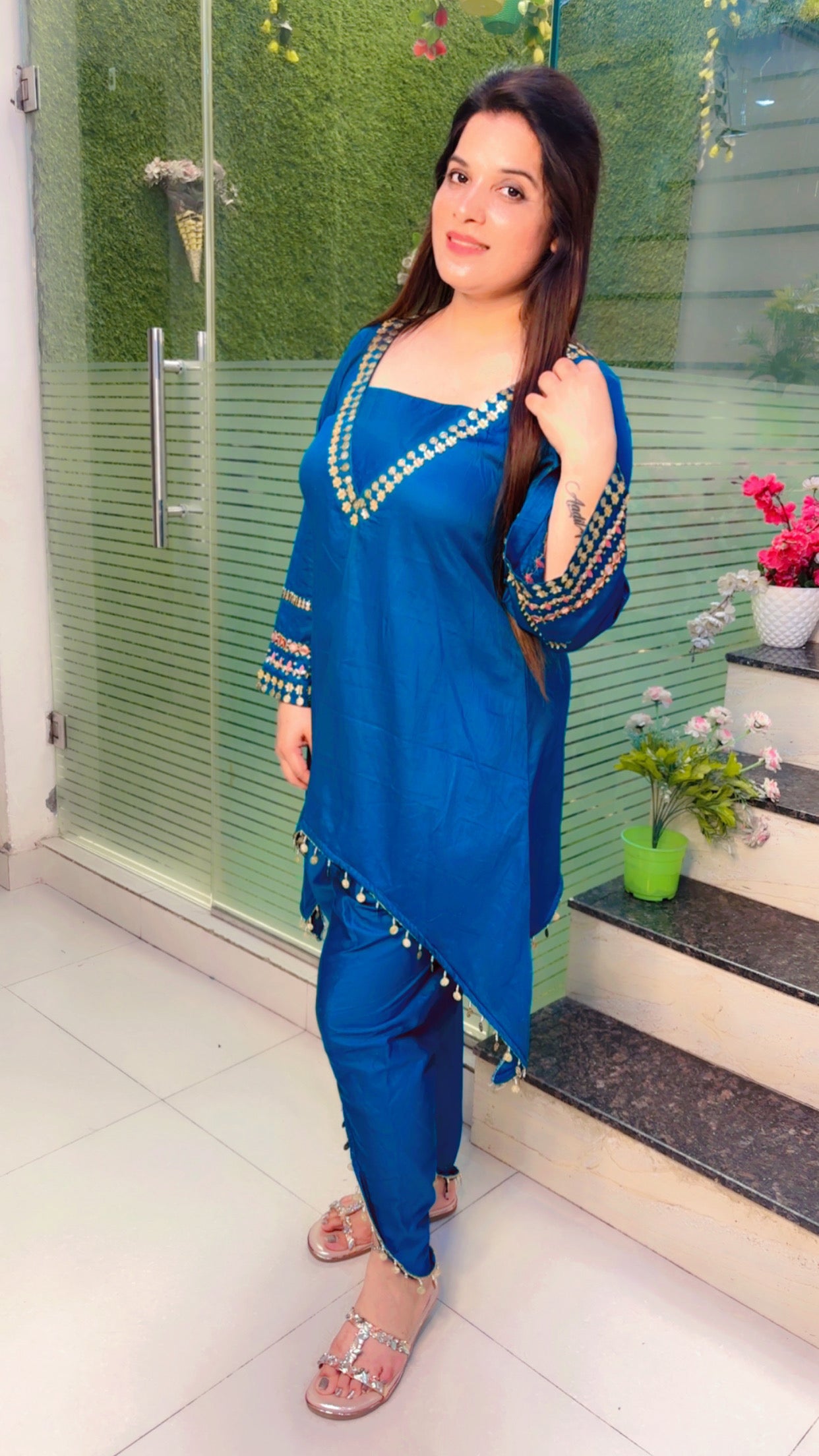Blue Cotton Embroidered Dhoti Suit for Summer (CS)