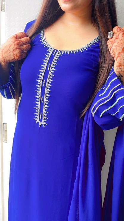 Blue Embroidered Pant Suit and Dupatta Set