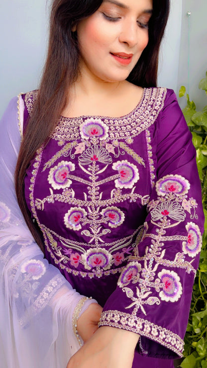 Purple Embroidered Salwar Suit And Dupatta Set