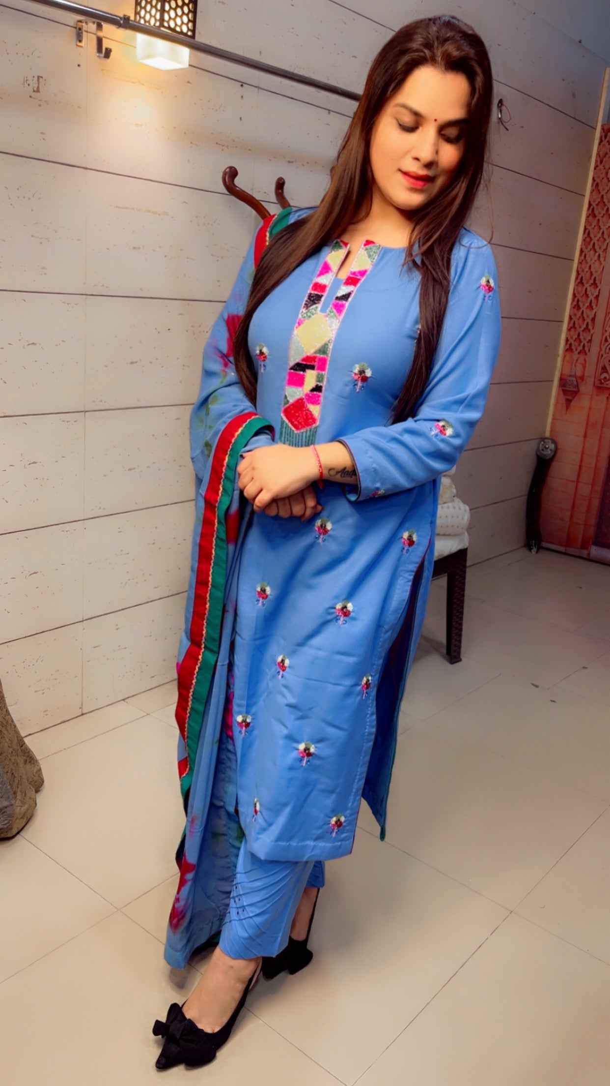 Blue Spun Embroidered Suit (PS008)