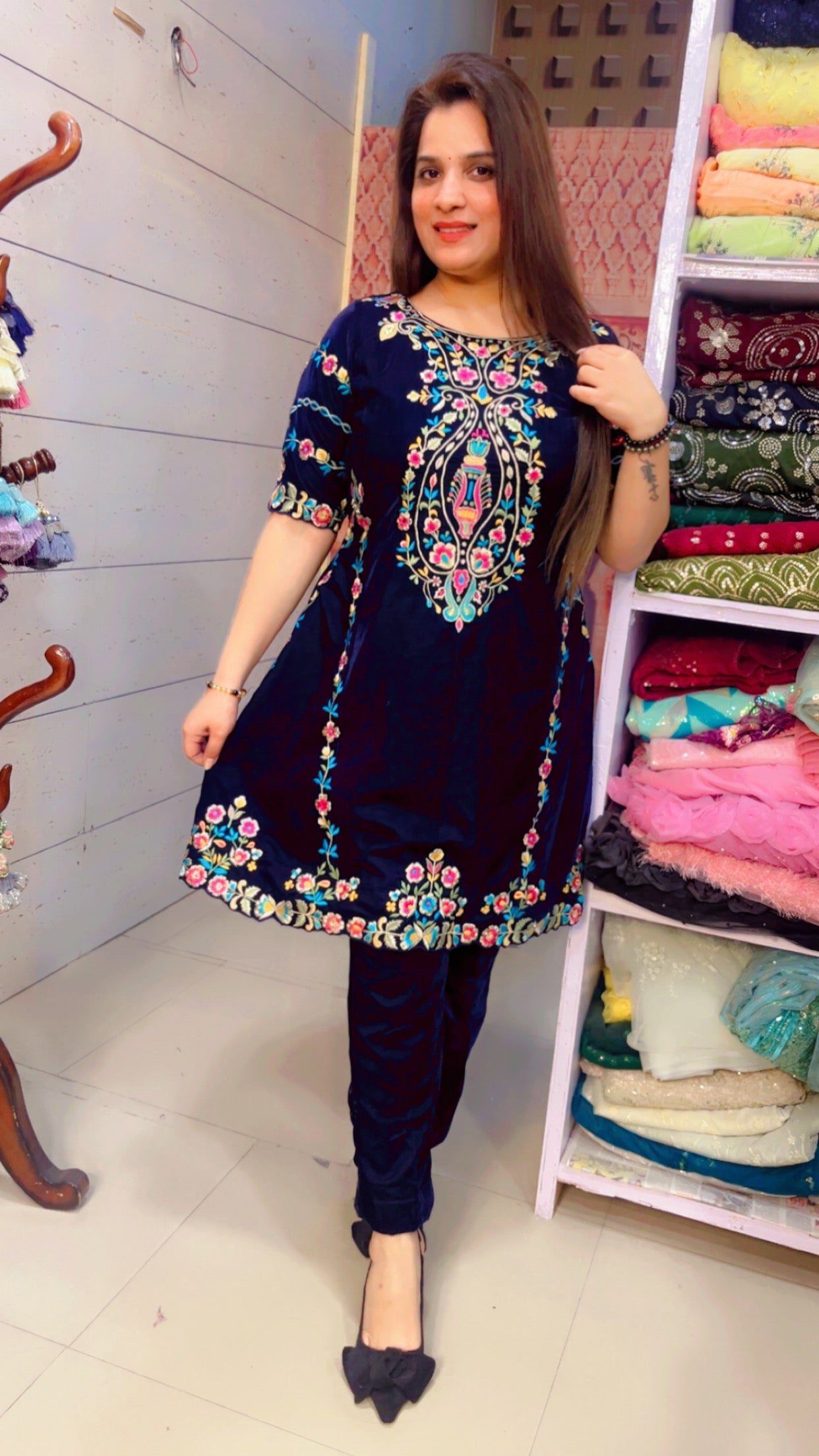 Navy Blue Embroidered Co-Ord Set (CS006)