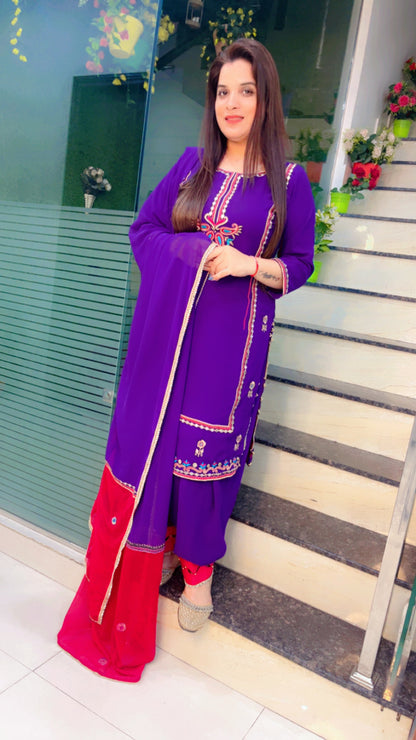 Purple Georgette Embroidered Suit (SS006)