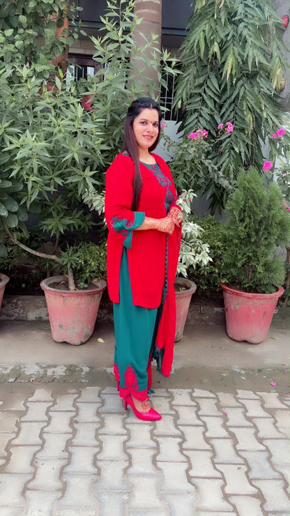 Red And Green Farshi Salwar Suit And Dupatta Set