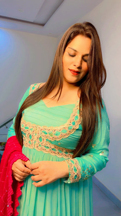 Sea green Anarkali for Sangeet (AK001)