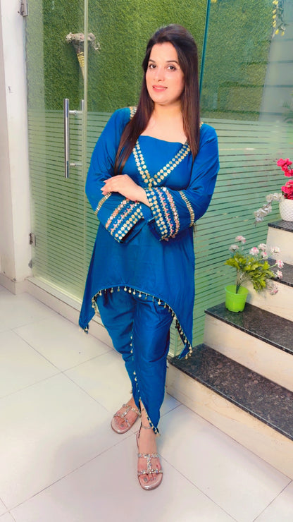 Blue Cotton Embroidered Dhoti Suit for Summer (CS)