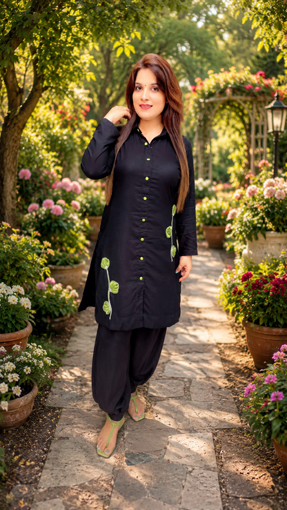 Black Embroidered Kurti With Afghani Salwar (KS021)