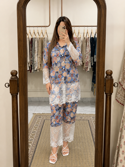Blue Melon Printed Co-ord Set With Lace Work (CS026)