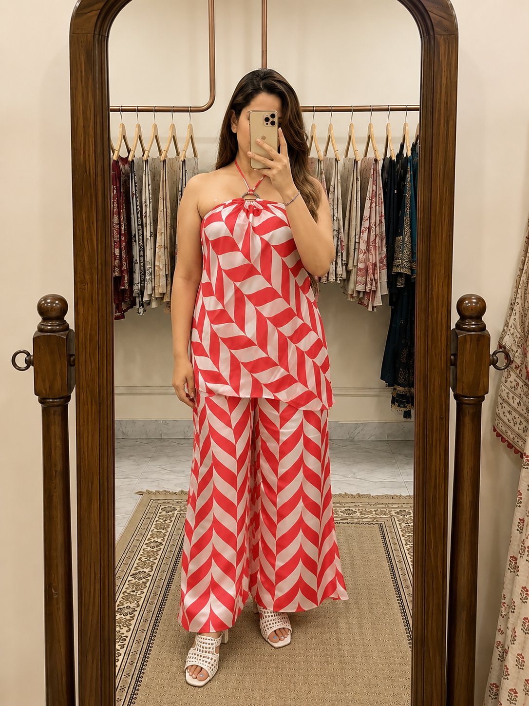 Red-White Printed Co-ord Set For Vacations (CS027)
