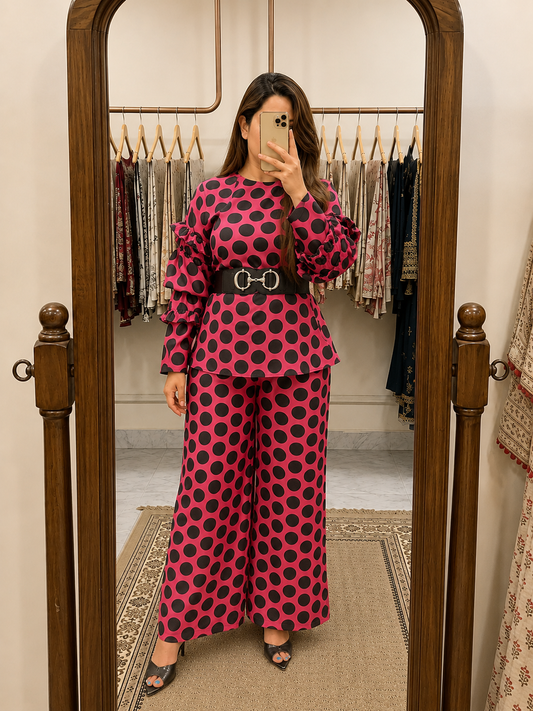 Pink and Black Polka Dot Co-Ord for Holiday (CS004)