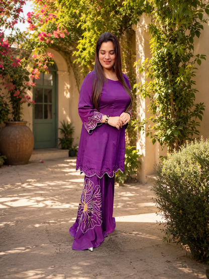 Purple A-line Embroidered Co-ord (CS101)