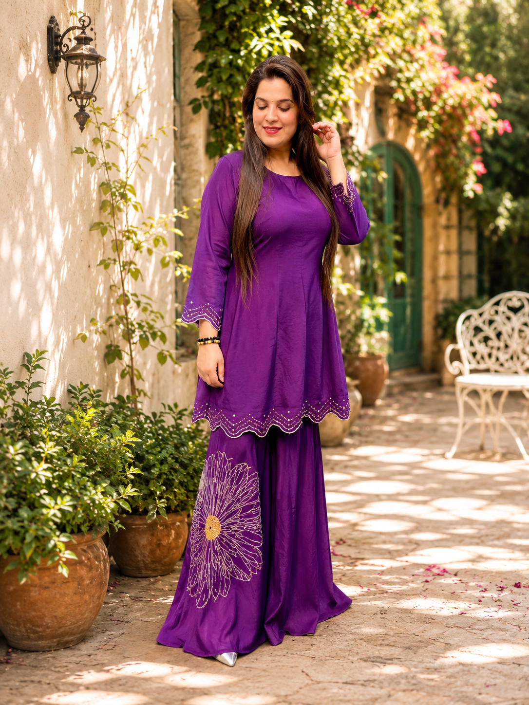 Purple A-line Embroidered Co-ord (CS101)