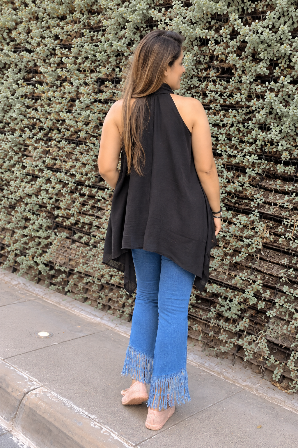 Black Crisscross Ribbed Halter Neck Top (TOP011)