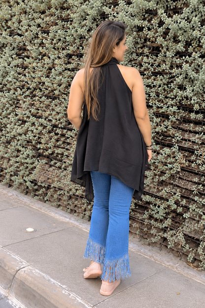 Black Crisscross Ribbed Halter Neck Top (TOP011)