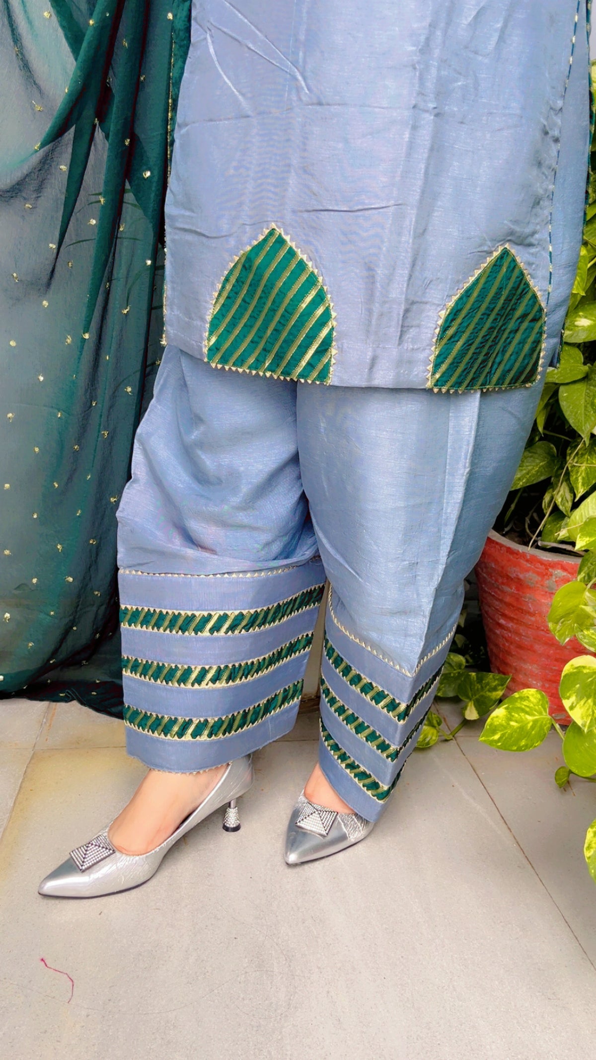 Grey Designer Farshi Salwar Suit And Dupatta