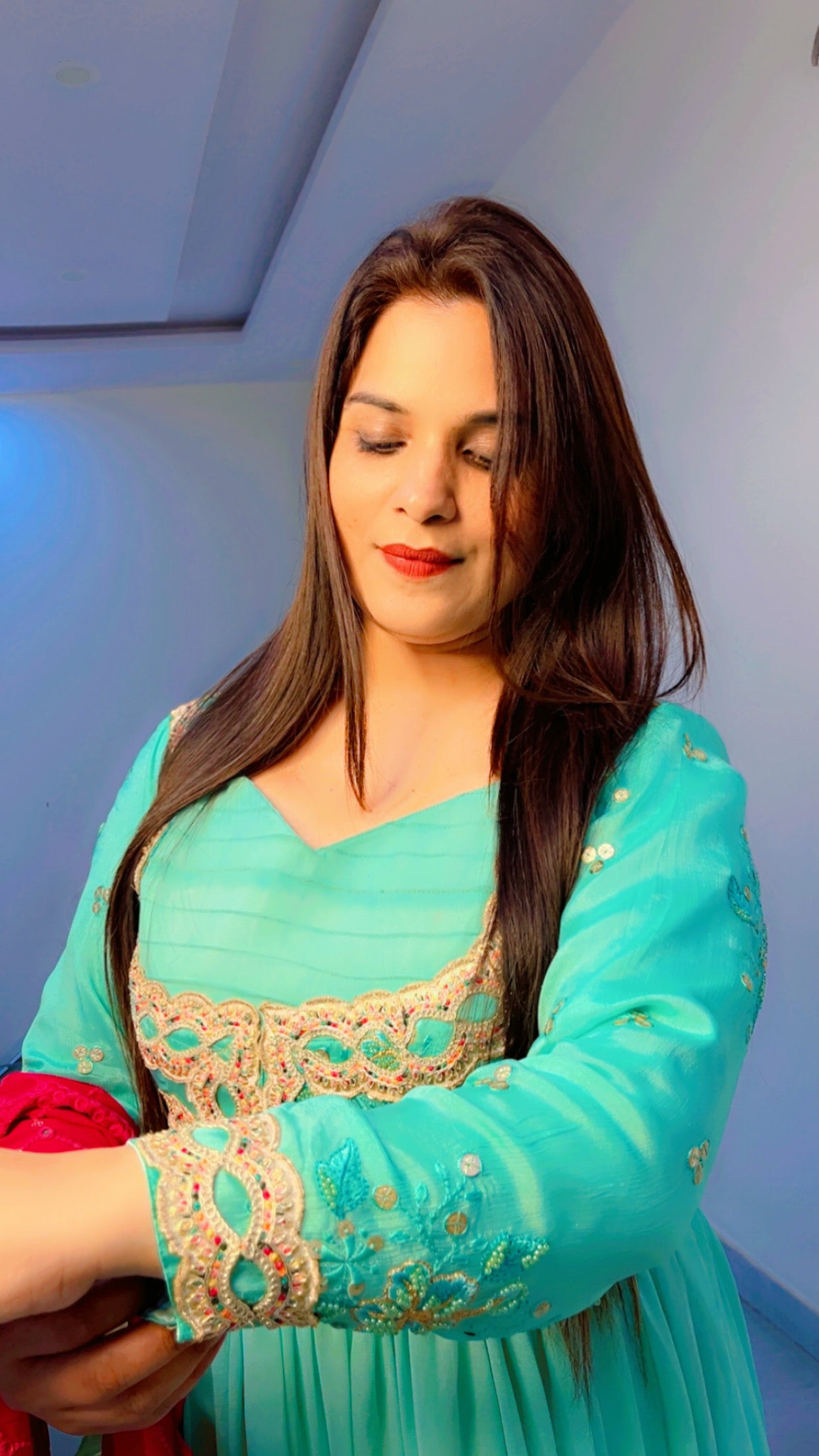 Sea green Anarkali for Sangeet (AK001)