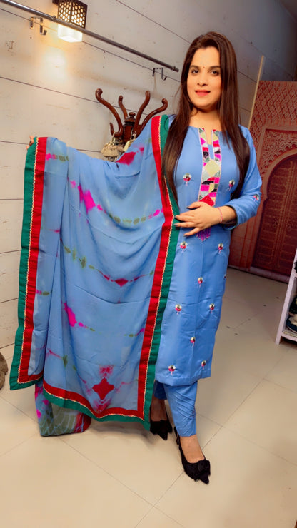 Blue Spun Embroidered Suit (PS008)