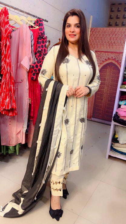 Ivory Embroidered Designer Suit (PS003)