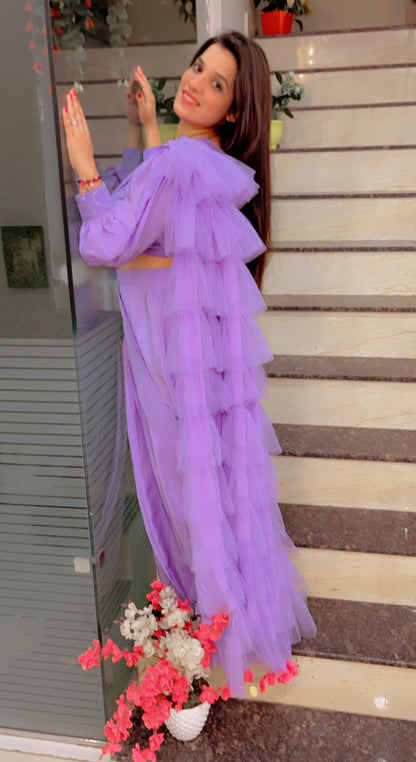 Lavender Ruffled Saree For Parties (SR019)