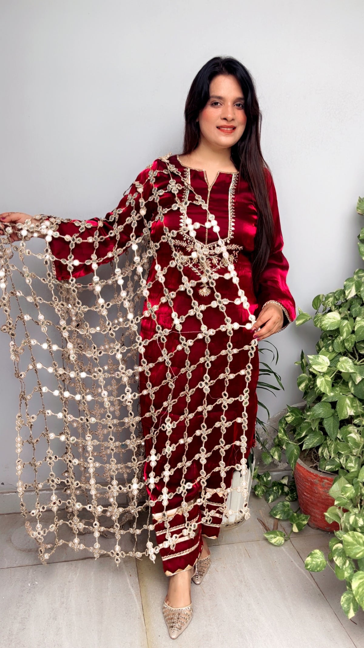 Maroon Karwachauth Farshi Salwar Suit