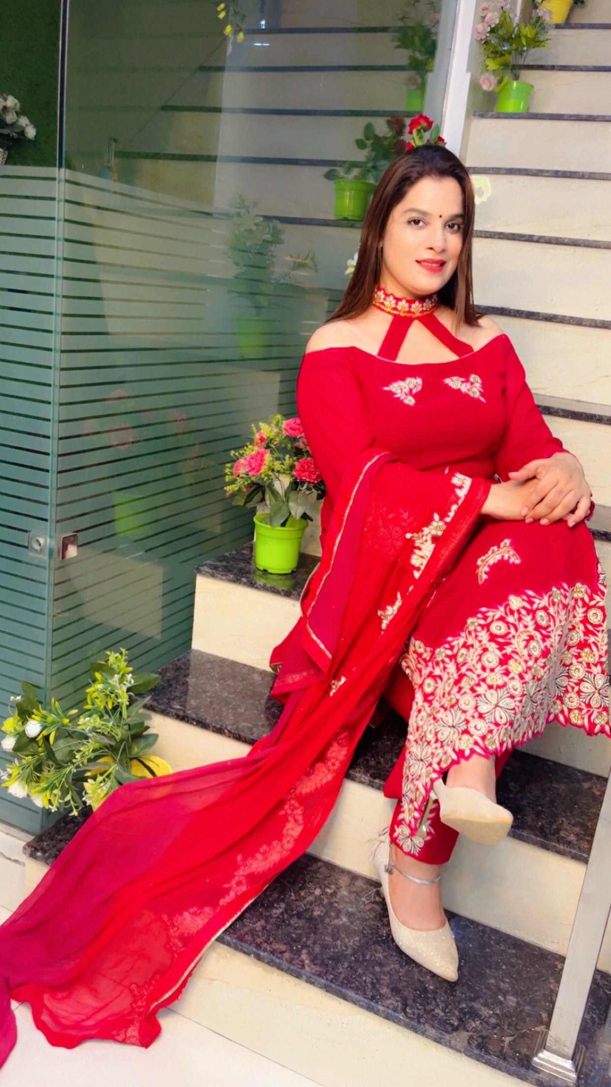 Dark Pink Embroidered Suit for Festive Season (SS008)