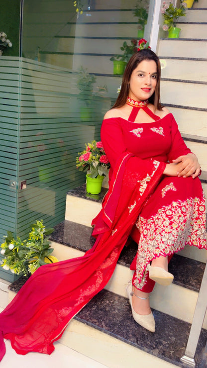 Dark Pink Embroidered Suit for Festive Season (SS008)