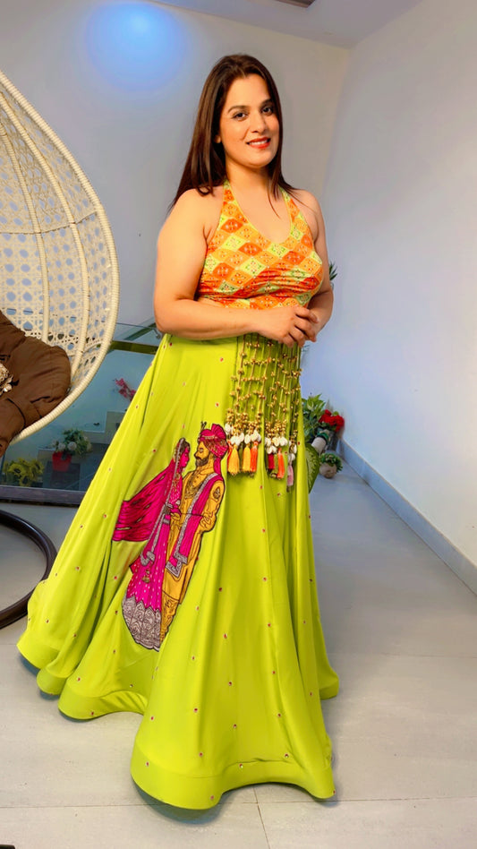 Green Bride And Groom Patch Lehenga Choli And Jaal Dupatta (LC020)