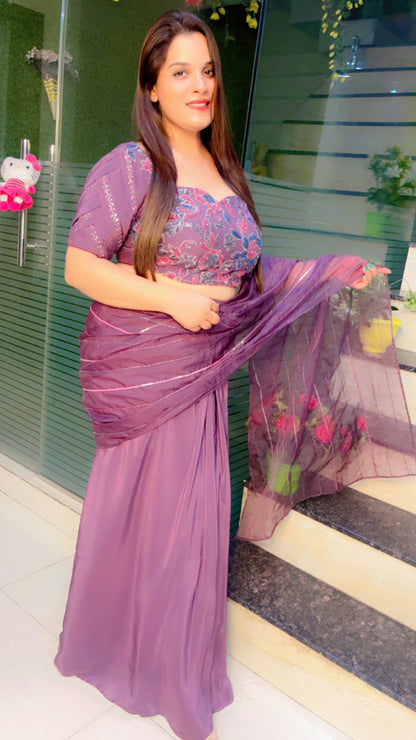 Mauve Wedding Wear Saree Cum Drape (SR015)
