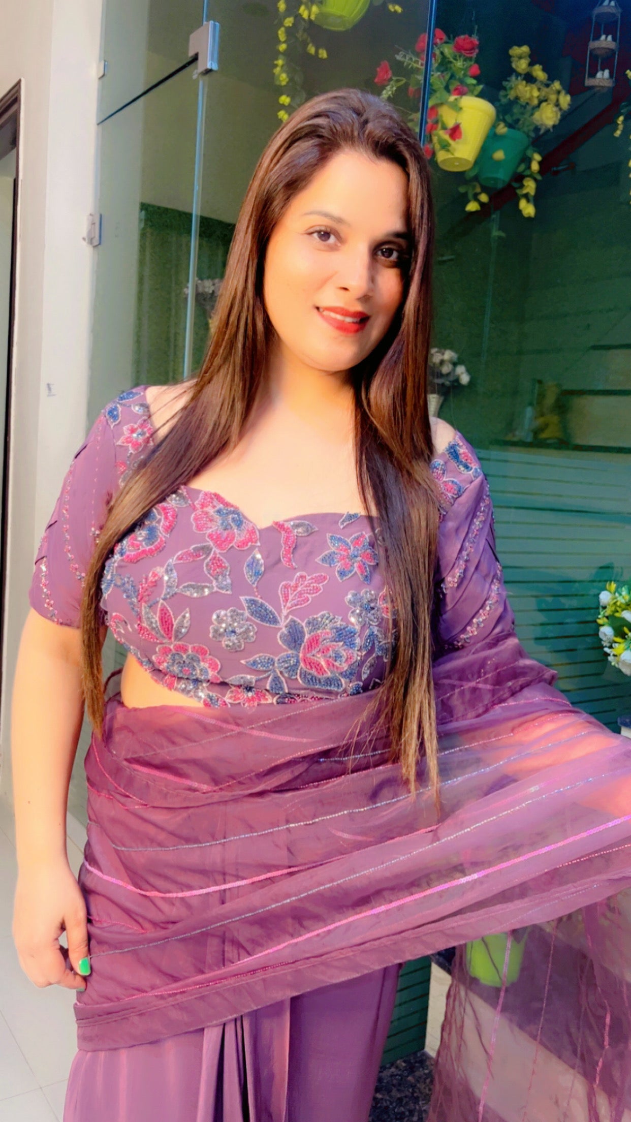 Mauve Wedding Wear Saree Cum Drape (SR015)