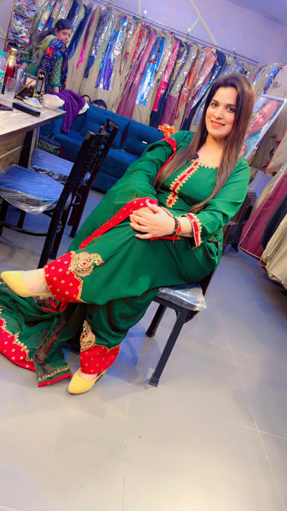 Green & Maroon Embroidered Suit (SS002)