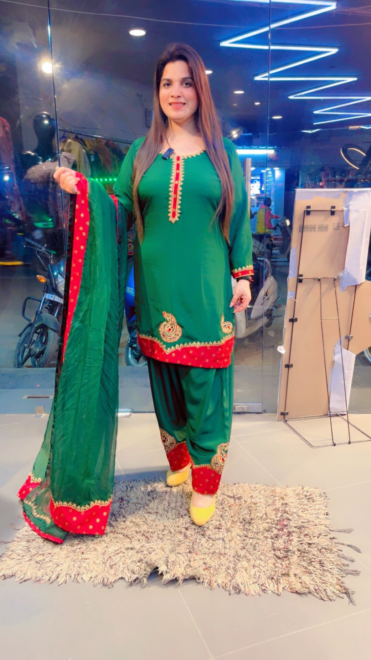 Green & Maroon Embroidered Suit (SS002)