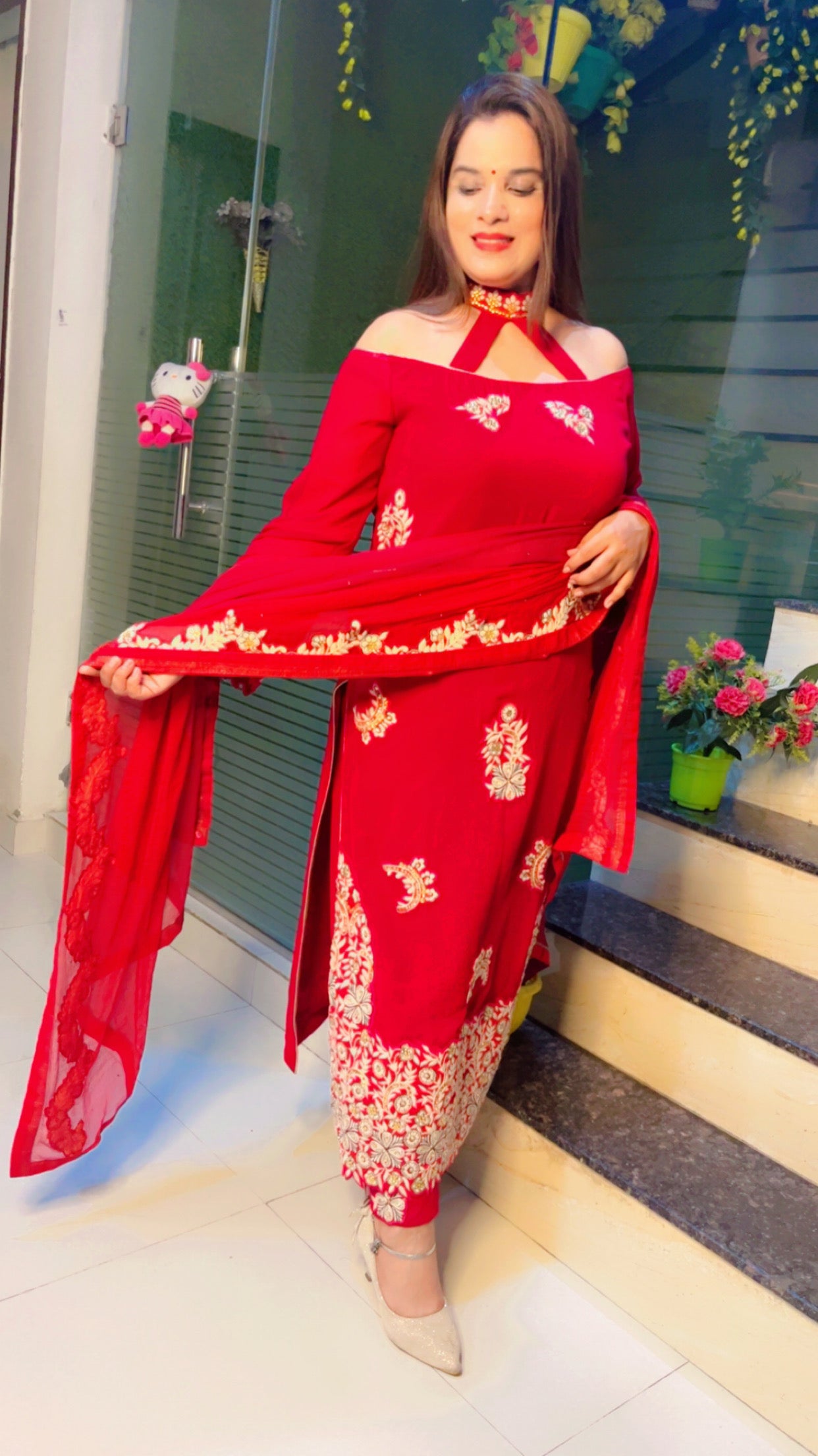 Dark Pink Embroidered Suit for Festive Season (SS008)