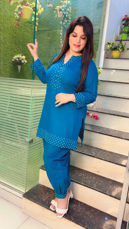 Blue Cotton Co-Ord Set For Summer (CS)