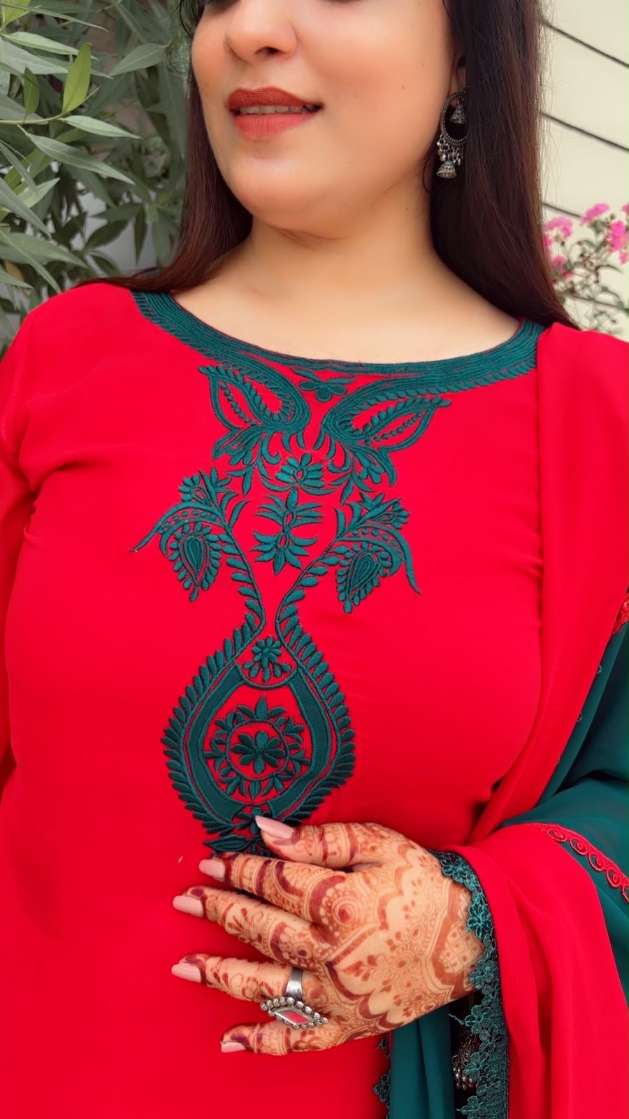 Red And Green Farshi Salwar Suit And Dupatta Set