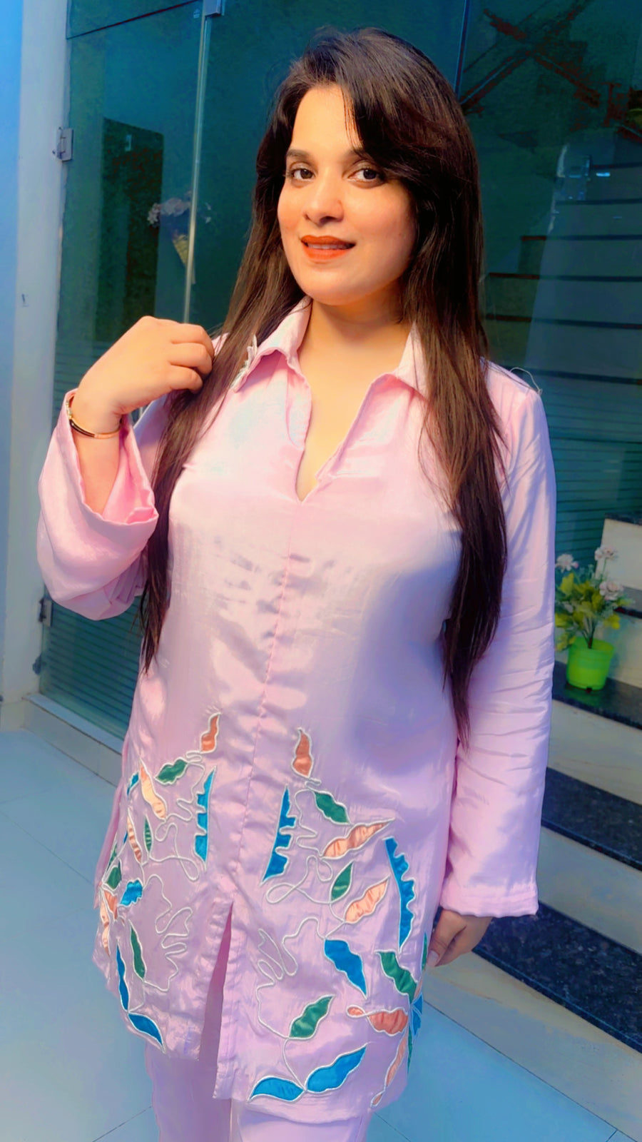 Pink Patch Work Co-Ord Set in Crepe