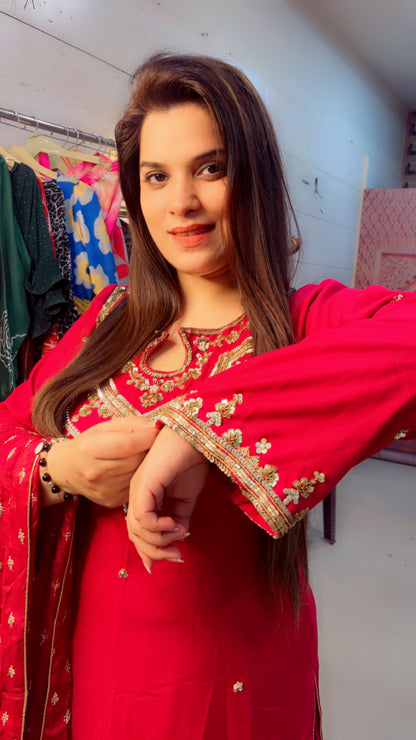 Red Embroidered Palazzo Suits (PS006)