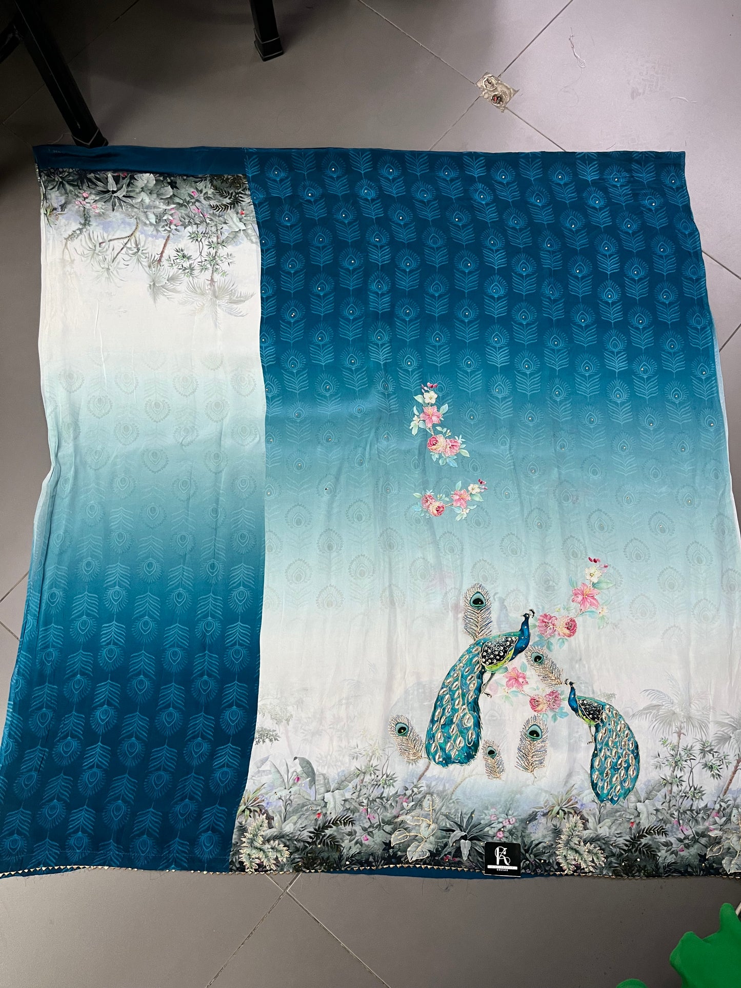 Peacock Print Unstitched Suit Material with Dupatta