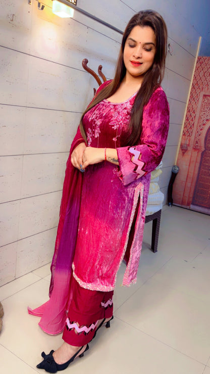 Ombre Pink Velvet Suit (PS007)