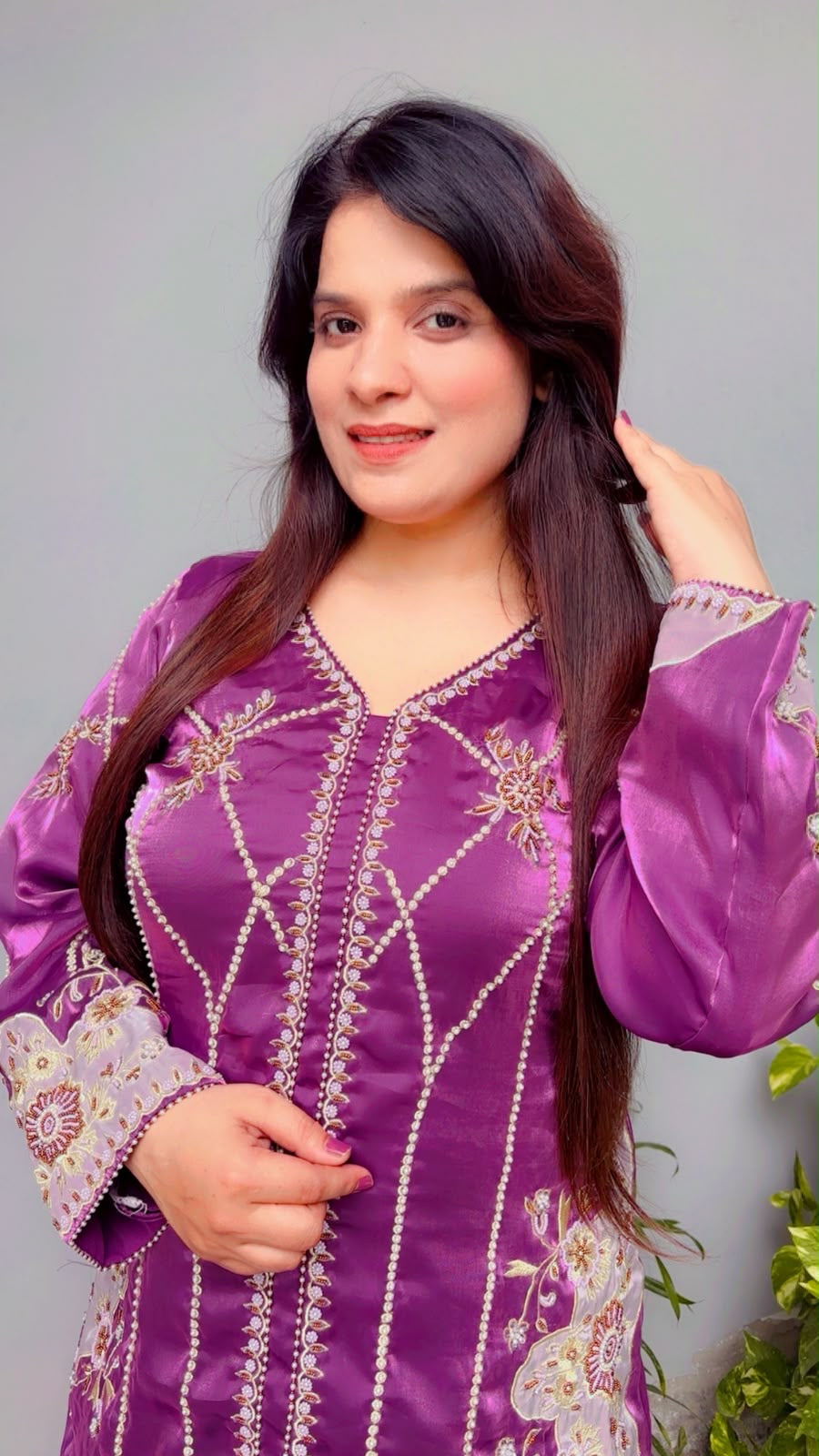 Purple Embroidered Top And Sharara Co-Ord Set