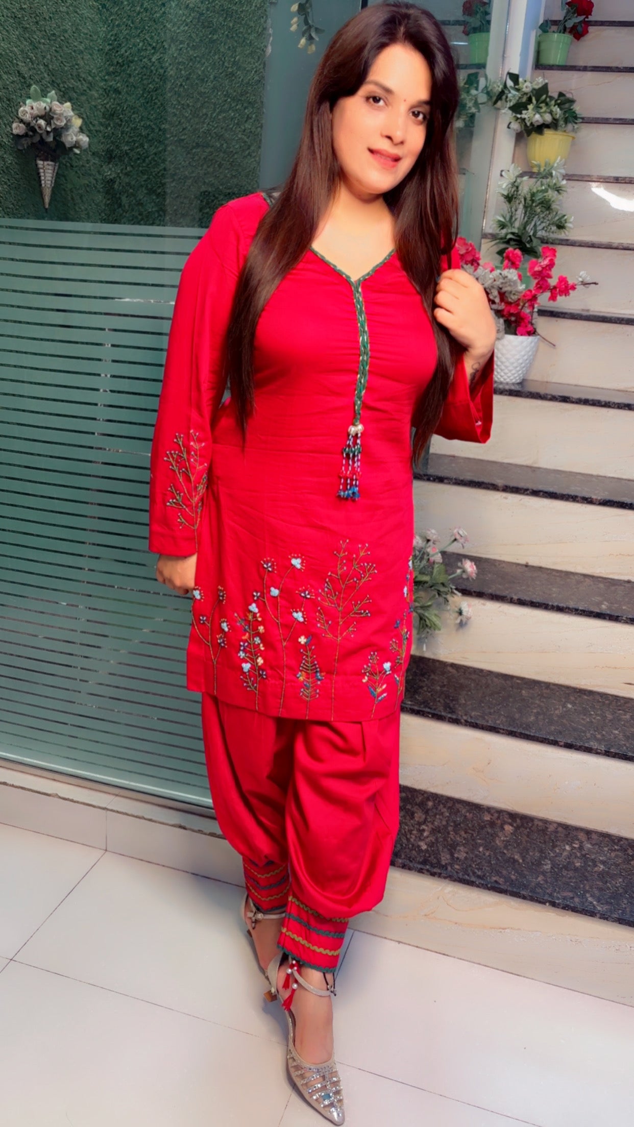 Pink Cotton Thread Embroidered Co-Ord Set For Women (CS)