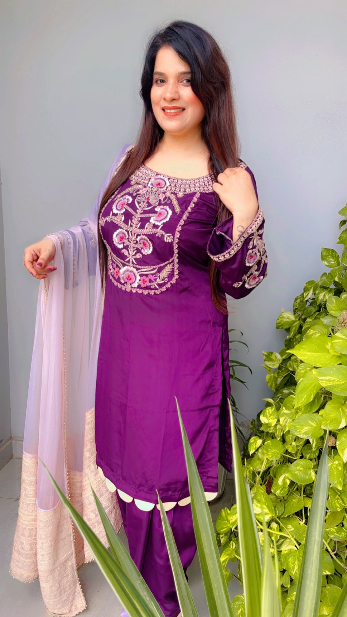 Purple Embroidered Salwar Suit And Dupatta Set
