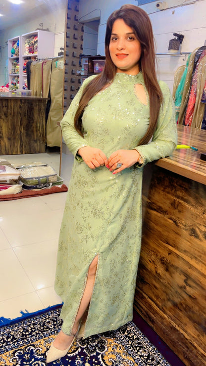 Pastel Green Long Sequins Dress (WD001)