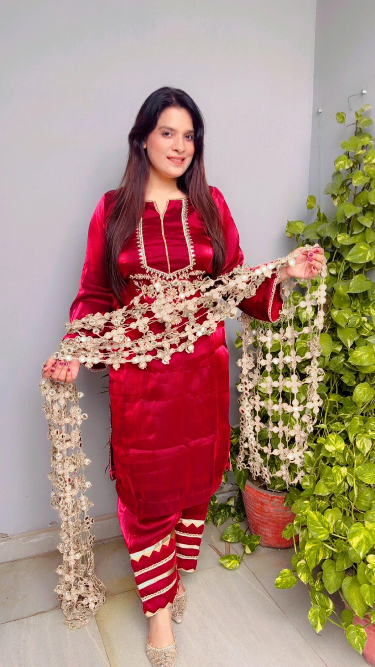 Maroon Karwachauth Farshi Salwar Suit
