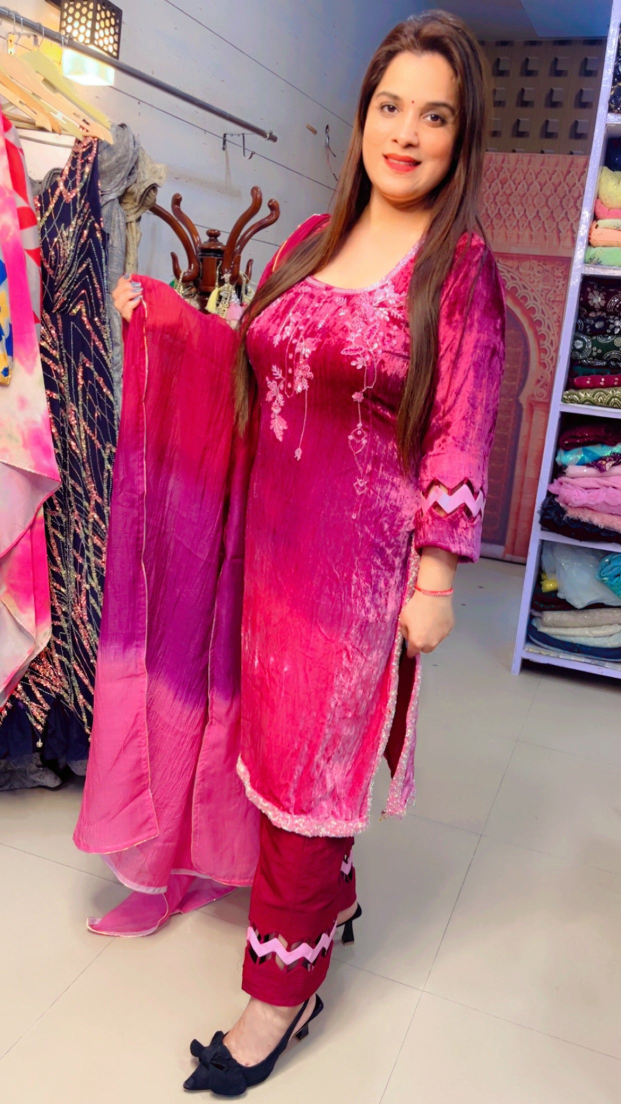 Ombre Pink Velvet Suit (PS007)