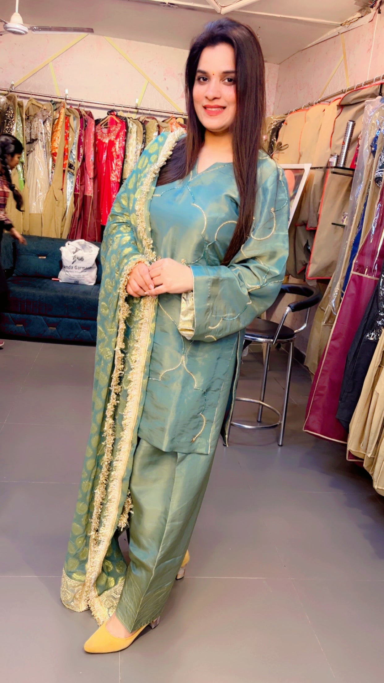 Green Embroidered Farshi Salwar Suit (FS001)