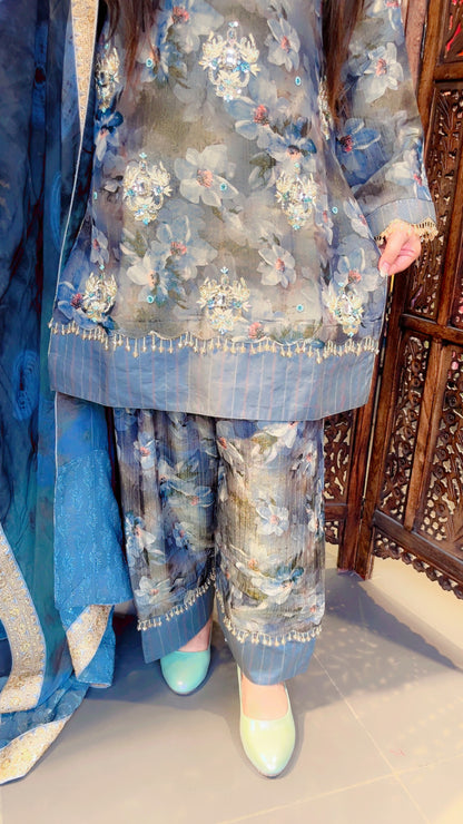 Grey Floral Ethnic Wear Salwar Suit With Dupatta