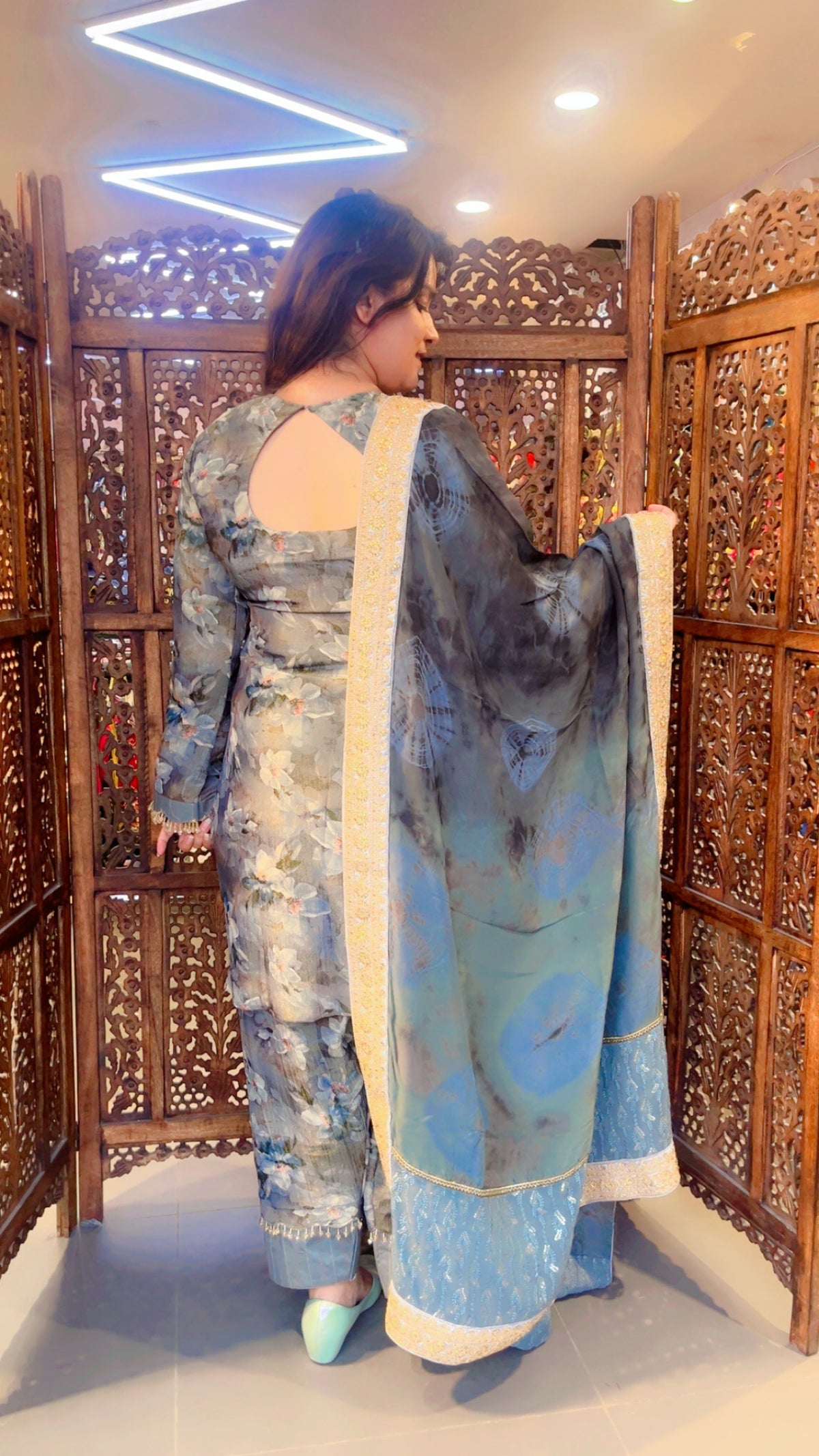 Grey Floral Ethnic Wear Salwar Suit With Dupatta