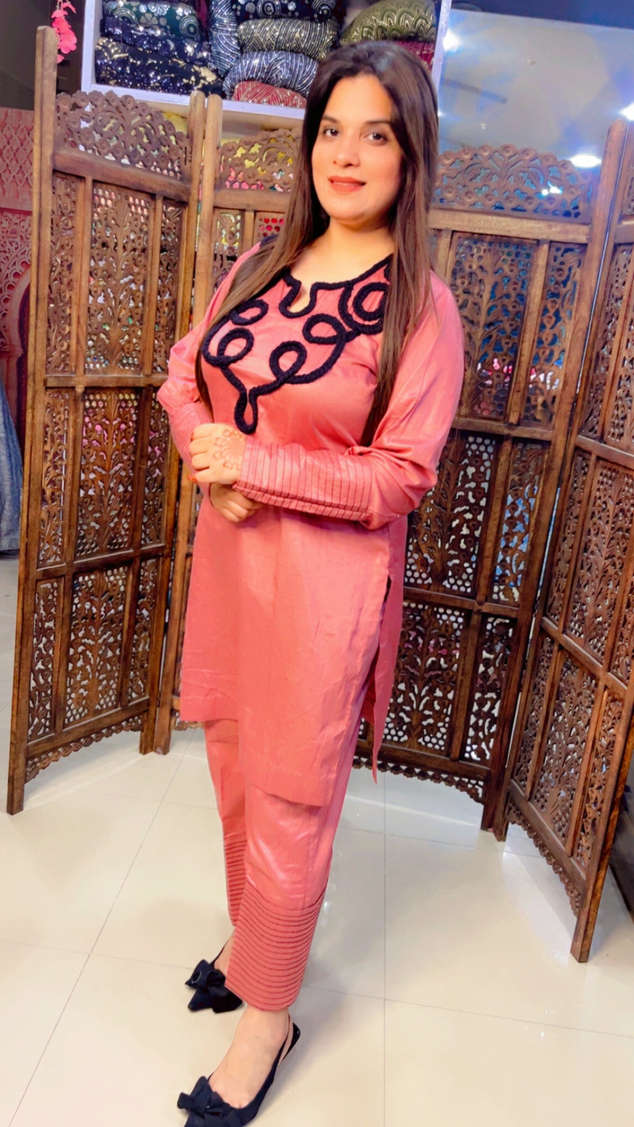 Rose Pink Cotton Fabric Embroidered Casual Wear Co-Ord Set (CS003)